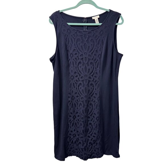 Chicos Sleeveless Navy Blue Dress Size XL Lace Front Design Dress - Picture 1 of 10